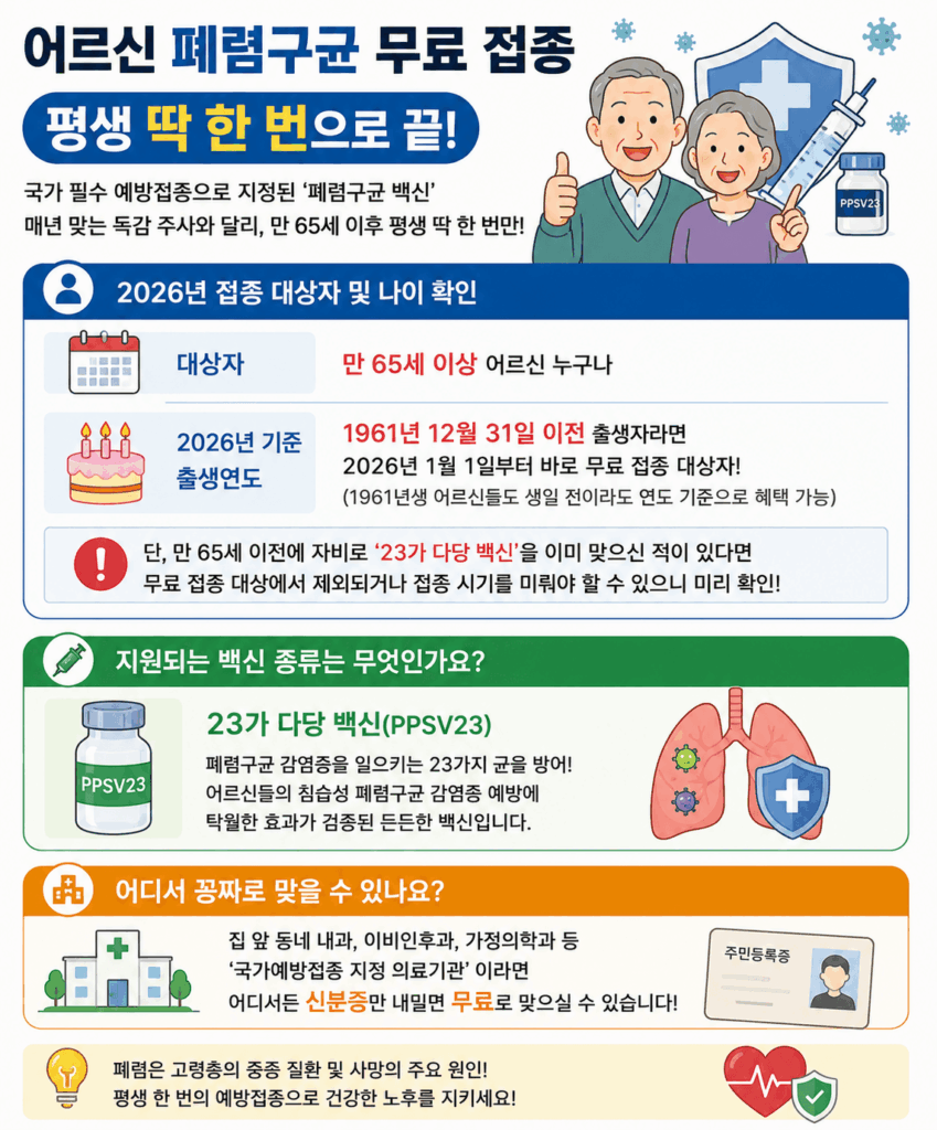 65세 이상 대상포진·폐렴구군 무료 예방접종 안내